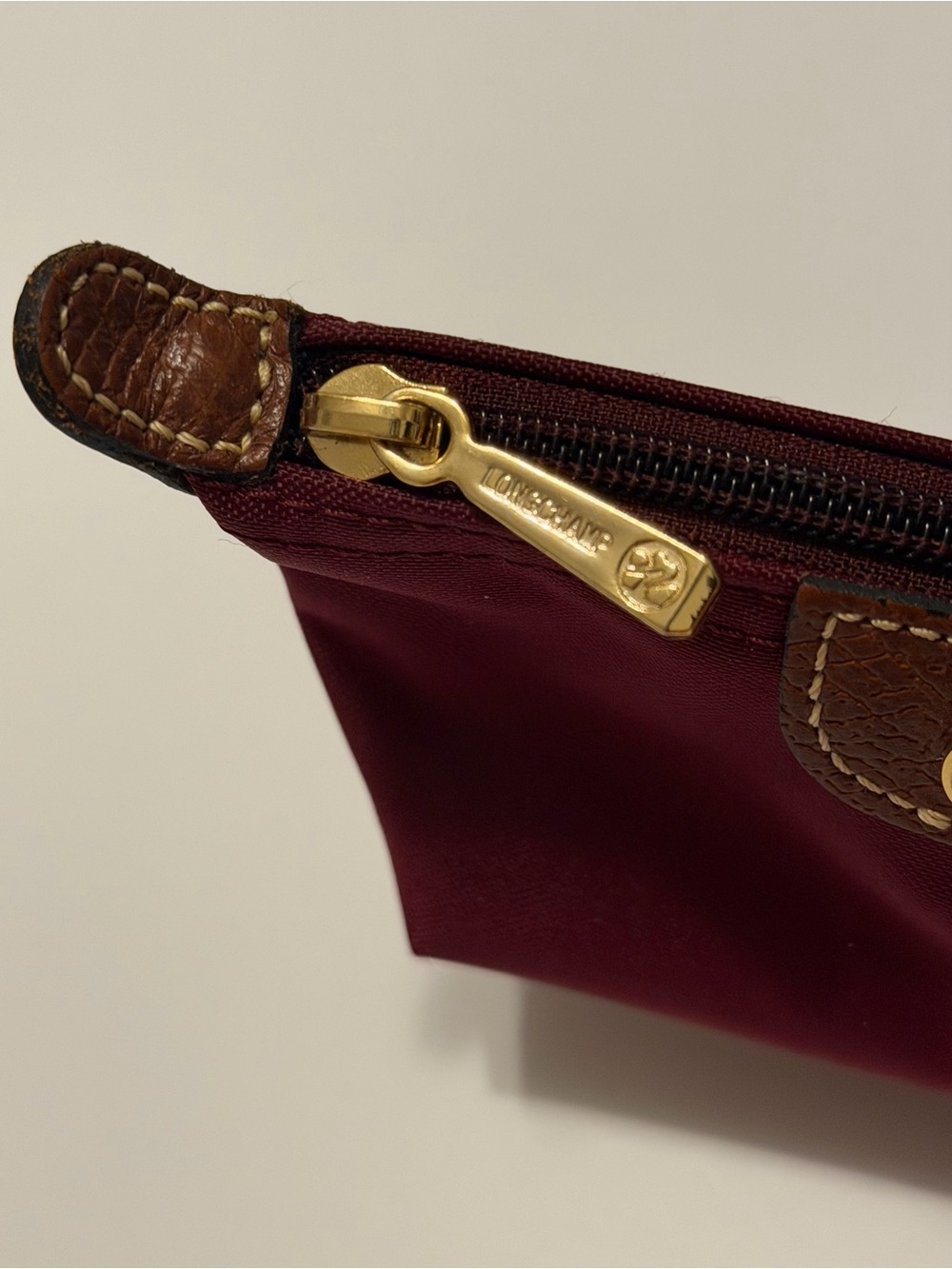 Longchamp Le Pliage Burgundy Nylon Coin purse with Brown Trim - Picture 8 of 9